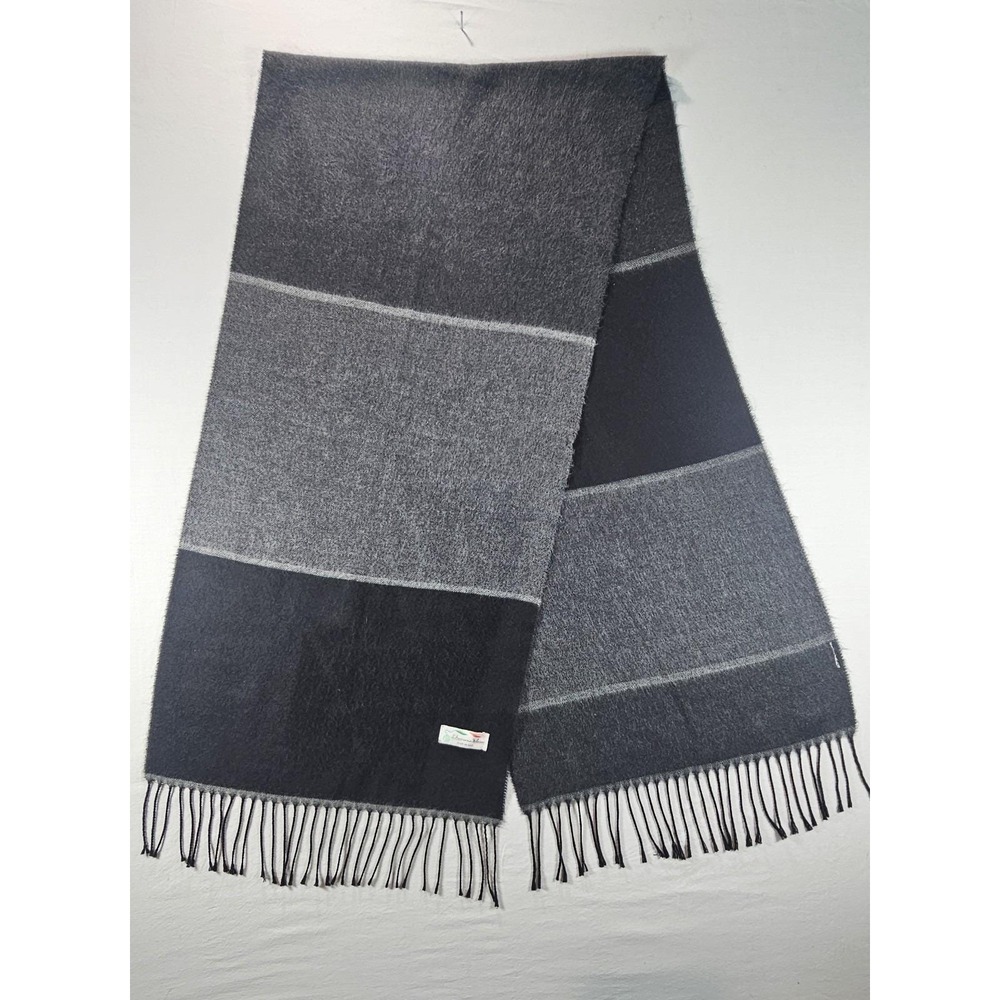 L'Accessorio Italiano Made in Italy Wool Scaff Preppy Gray & Black 15"X62"
